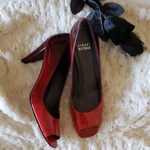 STUART WEITZMAN RED OMBRE PEEP TOE HEELS
